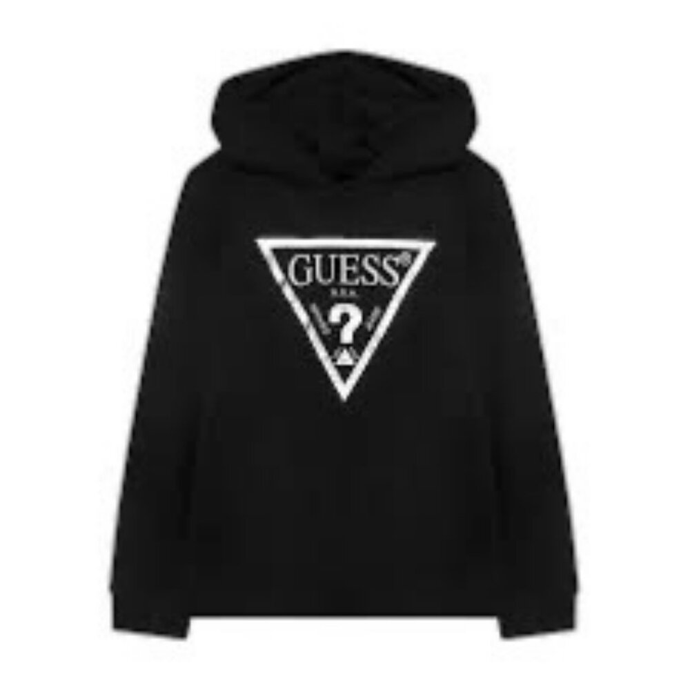 Guess Black Tri-Fleece Full-Zip Hoodie With Logo Detail On Front & Back Size L